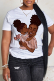 White Purple Figure Printed O Neck Short Sleeve Oversize Graphics T-Shirts