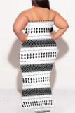 Blue Colorblock Colored Camouflage Print Diamonds Sleeveless Strapless Plus Size Bodycon Tube Maxi Dresses