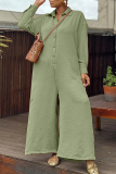 Yellow Green Turndown Collar Long Sleeve Buttons Casual Vacation Wide Leg Jumpsuits
