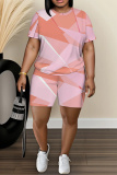 Pink Graphics Print O Neck Short Sleeve Oversize Floral T-Shirt And Shorts Casual Two Pieces Shorts Sets