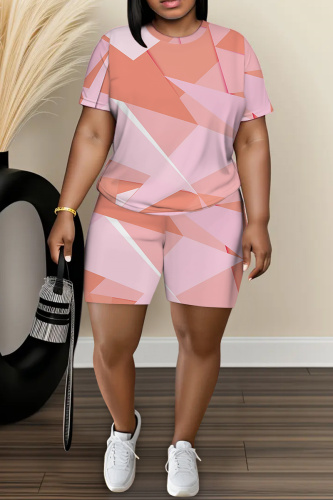 Pink Graphics Print O Neck Short Sleeve Oversize Floral T-Shirt And Shorts Casual Two Pieces Shorts Sets