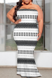Blue Colorblock Colored Camouflage Print Diamonds Sleeveless Strapless Plus Size Bodycon Tube Maxi Dresses