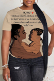 Brown Figure Printed O Neck Short Sleeve Oversize Graphics T-Shirts