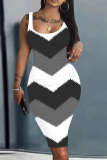 Earthy Yellow Graphics Print Sleeveless U Neck Knee Length Casual Outing Bodycon Vest Midi Dress