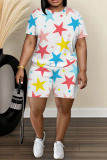 Multicolor Graphics Print O Neck Short Sleeve Oversize Floral T-Shirt And Shorts Casual Two Pieces Shorts Sets