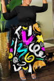 Khaki Graphics Print O Neck 3/4 Sleeve Belted Pockets Long Vacation Casual Pleated A Line Maxi Dresses