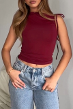 Black Sleeveless Oblique Collar Lace Up Irregular Crop Tops