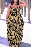 Green Graphics Print Backless Spaghetti Strap Sleeveless Vacation Loose Long Maxi Slip Dresses