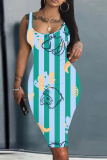 Multicolor Graphics Print Sleeveless U Neck Knee Length Casual Outing Bodycon Vest Midi Dress