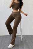 Brown Short Sleeve Off Shoulder Crop Tops And Skinny Pants Sportwear Casual Two Pieces Jogger Sets