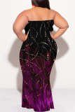 Blue Colorblock Colored Camouflage Print Diamonds Sleeveless Strapless Plus Size Bodycon Tube Maxi Dresses