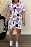 Pink Graphics Print O Neck Short Sleeve Oversize Floral T-Shirt And Shorts Casual Two Pieces Shorts Sets