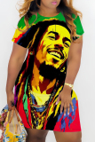 Multicolor Graphics Print O Neck Short Sleeve Casual Outing Mini T-shirt Dress