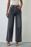 Dark Gray Gradient Print High Waist Pocket Straight Casual Distressed Denim Jeans