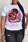 White Purple Figure Printed O Neck Short Sleeve Oversize Graphics T-Shirts