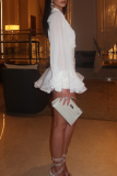 White Turndown Collar Long Sleeve Chiffon Blouse And Ruffled Trim Mini Skirt Vacation Two Pieces Dress Sets
