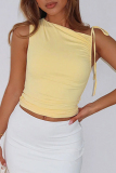Black Sleeveless Oblique Collar Lace Up Irregular Crop Tops