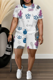 Multicolor Graphics Print O Neck Short Sleeve Oversize Floral T-Shirt And Shorts Casual Two Pieces Shorts Sets