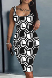 Multicolor Graphics Print Sleeveless U Neck Knee Length Casual Outing Bodycon Vest Midi Dress
