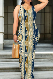 White Green Butterfly Floral Print Sleeveless O Neck Long Casual Vacation Bodycon Maxi Tank Dresses