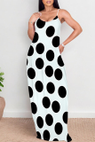White Polka Dot Print Sleeveless O Neck Casual Vacation Baggy Sundress Maxi Slip Dresses