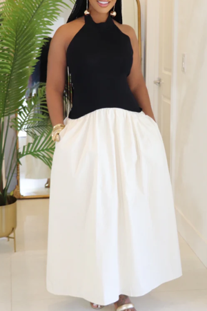 Black Backless Sleeveless Casual Formal Office Lady Halter Maxi Dresses