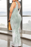 Light Pink Floral Print Sleeveless O Neck Long Casual Vacation Bodycon Maxi Tank Dresses