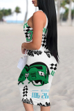 Multicolor Casual Graffiti Print U Neck Sleeveless Bodycon Midi Tank Dresses