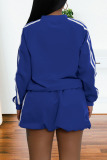 Red Stripe Print Long Sleeve Jackets And Shorts Sportwear Casual Two Pieces Shorts Sets