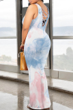 Light Pink Floral Print Sleeveless O Neck Long Casual Vacation Bodycon Maxi Tank Dresses