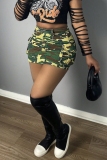 Army Green Camouflage Print High Waist Pocket Casual Cargo Mini Skirts
