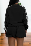 Red Stripe Print Long Sleeve Jackets And Shorts Sportwear Casual Two Pieces Shorts Sets