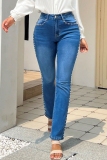 Dark Blue Pearls Decor Mid Waist Casual Skinny Denim Jeans