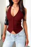 Claret Off Shoulder Sleeveless Backless Bodycon Halter Tops