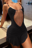 Black Off Shoulder Sleeveless Backless Spaghetti Strap Hollow Out Night Out Bodycon Mini Dresses