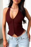 Claret Off Shoulder Sleeveless Backless Bodycon Halter Tops