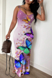 Purple Off Shoulder Sleeveless Backless Spaghetti Strap Casual Daily Bodycon Maxi Slip Dresses
