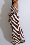 Black Zebra Print Off Shoulder Long Sleeve Casual Outings Bodycon Maxi Dress