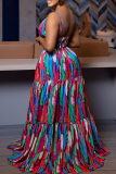 Multicolor Graphic Print Sleeveless Backless Cut-Out Waist Floor Length Boot Cut Casual Vacation Maxi Slip Dresses