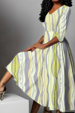 Light Blue V Neck Half Sleeve Casual Daily Twilled Satin Pleated Maxi Dresses