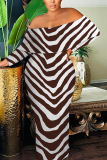 Black Zebra Print Off Shoulder Long Sleeve Casual Outings Bodycon Maxi Dress