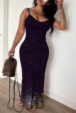 Purple Off Shoulder Sleeveless Backless Spaghetti Strap Casual Daily Bodycon Maxi Slip Dresses