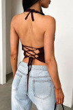 Claret Off Shoulder Sleeveless Backless Bodycon Halter Tops