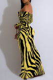 Black Zebra Print Off Shoulder Long Sleeve Casual Outings Bodycon Maxi Dress