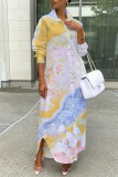 Yellow Graphic Print Turndown Collar Long Sleeve Button-Down Casual Daily Loose Shirt Maxi Dresses