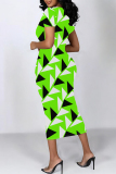 Blue Purple Colorblock Flowers Print O Neck Short Sleeve Casual Outings Bodycon T Shirt Maxi Dress