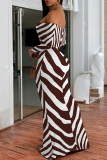 Black Zebra Print Off Shoulder Long Sleeve Casual Outings Bodycon Maxi Dress
