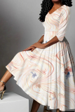 Light Blue V Neck Half Sleeve Casual Daily Twilled Satin Pleated Maxi Dresses