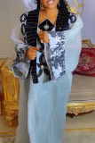 Light Blue Embroidered Asymmetrical Collar Wide Flowing Sleeve Formal Gatherings Kaftan Maxi Dresses