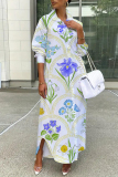 Yellow Graphic Print Turndown Collar Long Sleeve Button-Down Casual Daily Loose Shirt Maxi Dresses